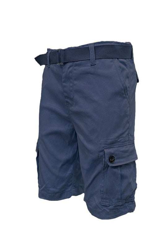 Weiv Mens Belted Cargo Shorts with Belt, durable cotton fabric, multiple pockets, stylish design.